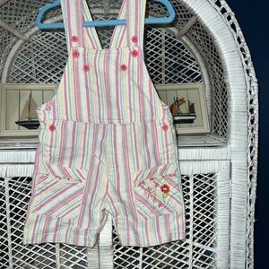 Y2k vintage striped floral embroidered short overalls